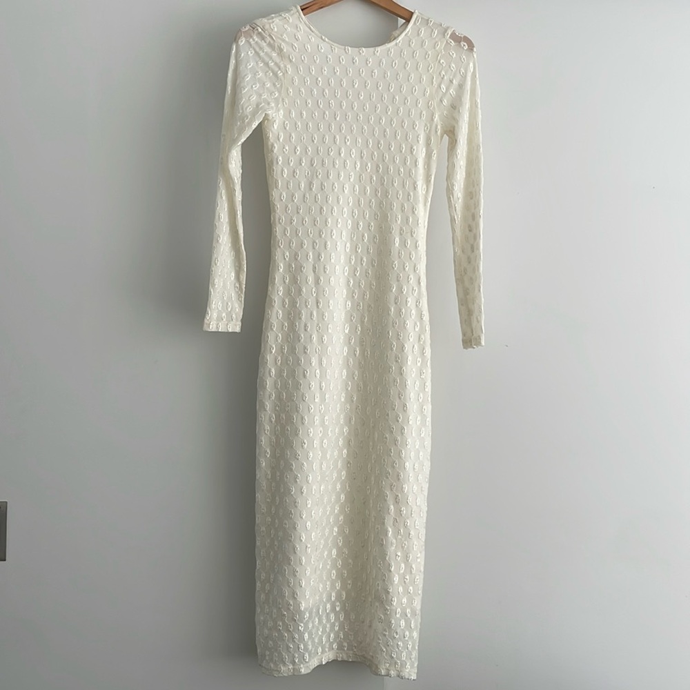 White Lace Bodycon Midi Dress